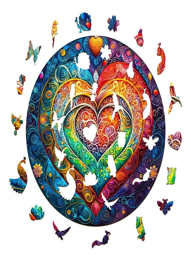 AEEKDOOK Wooden Puzzles for Adults - Mandala Heart Wood Puzzles Adult - Unique Animal Shape Wooden Jigsaw Puzzles for Adults - Birthday Gifts for Puzzle Lovers, Family (S - 8.5 * 8.5in - 100 Pieces) - Image 2